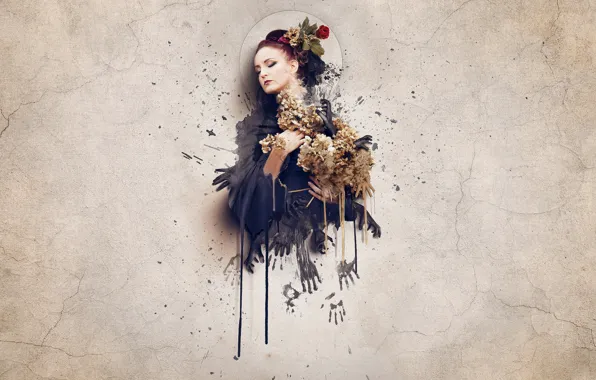 Drops, flowers, style, wall, hand, artist, palm, Digital Art