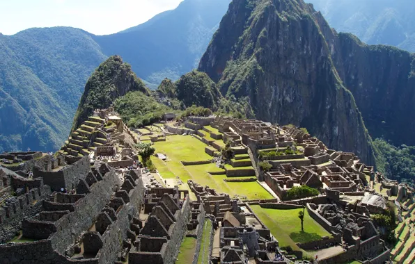 The sky, mountains, the city, the ruins, ruins, Peru, Machu Picchu, peru