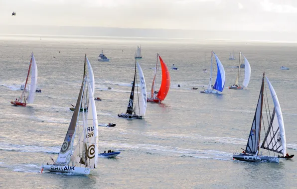 Sea, the sky, boat, yacht, helicopter, sail, regatta