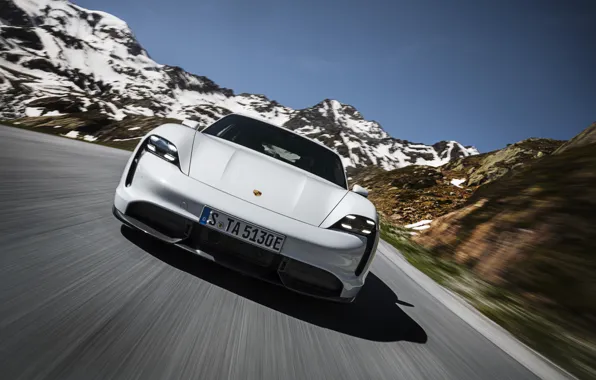 Speed, Porsche, front view, Turbo S, 2020, Taycan