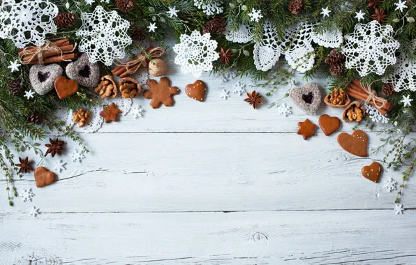 Decoration, snowflakes, tree, New Year, cookies, Christmas, hearts, Christmas