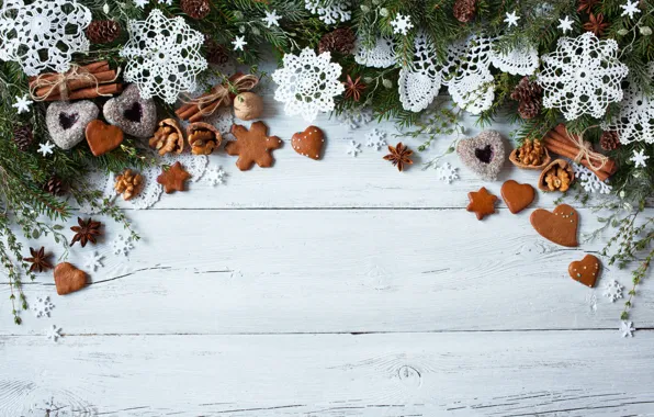 Decoration, snowflakes, tree, new year, cookies, Christmas, hearts, Christmas
