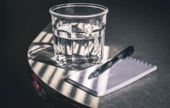 Glass, table, handle, Notepad