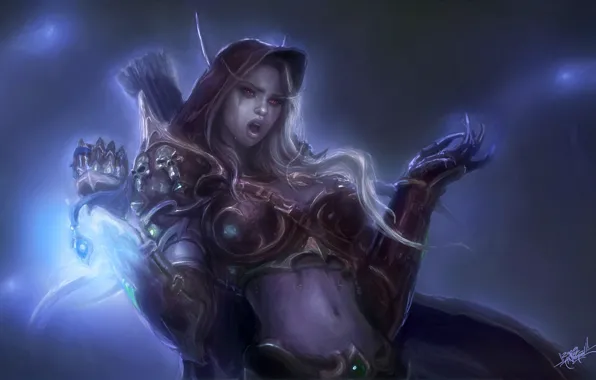 Picture magic, elf, armor, tears, WoW, World of Warcraft, arrows, Lady Sylvanas Windrunner