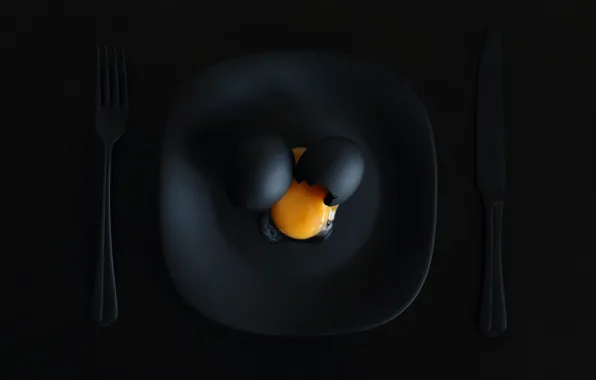 Picture egg, plate, knife, plug, Breakfast Malevich