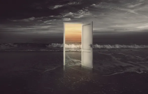 Picture sand, sea, night, creative, the door, day, surf