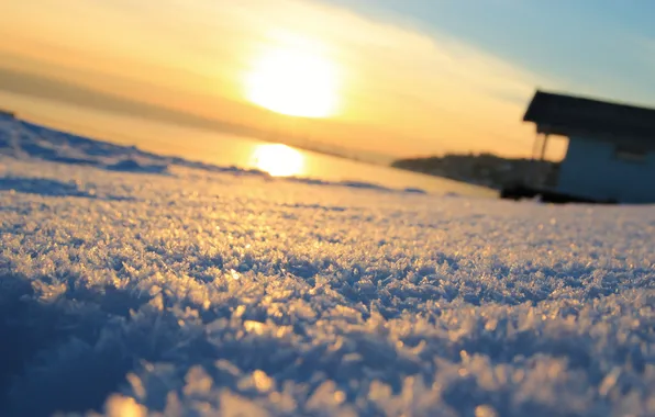 The sun, Snow, horizon, house