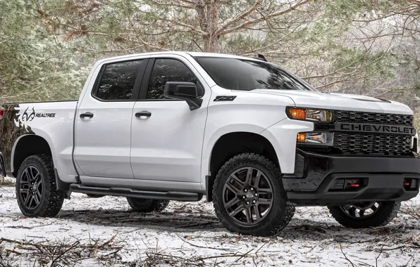 Machine, forest, Chevrolet, white, pickup, winter, wheel, snow