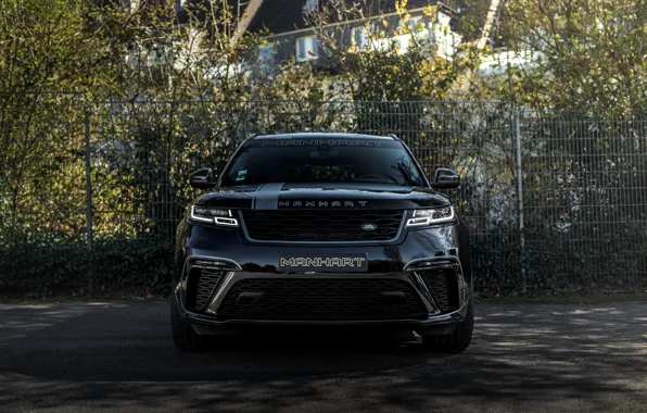 Wallpaper black, Land Rover, Range Rover, front view, SUV, Manhart ...