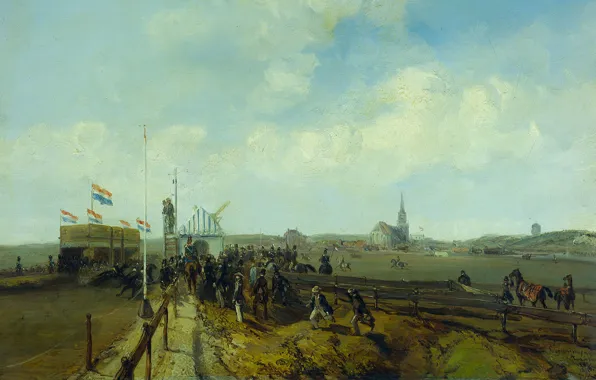 Trees, oil, picture, Charles Rochussen, The Racecourse in Scheveningen