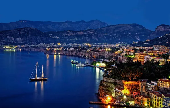 Sea, the city, the evening, Italy, coast, Sorrento