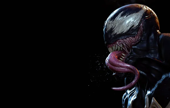 Language, darkness, mouth, black background, teeth, Venom, Venom, symbiote