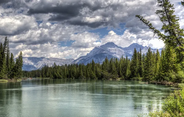 Forest, mountains, lake, Canada, Albert, Banff National Park, Alberta, Canada