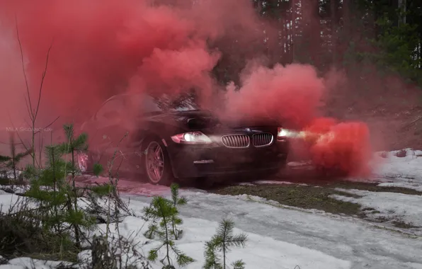 Car, machine, auto, bridge, city, fog, race, bmw