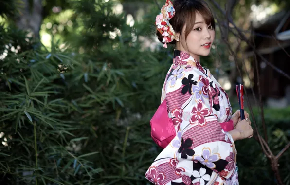 Girl, kimono, Asian