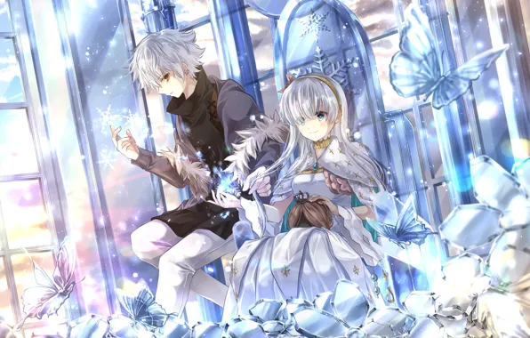 Flowers, Girl, Butterfly, Guy, Fate / Grand Order