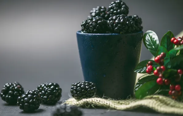 Drops, glass, berries, sprig, background, fruit, burlap, BlackBerry