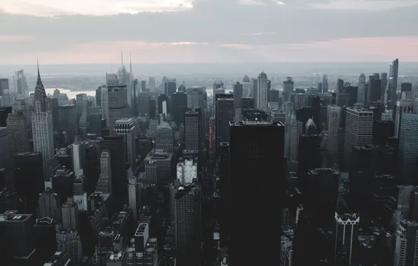 Picture City, Sunset, Manhattan, Smoke, New-York, Building, River, Empire