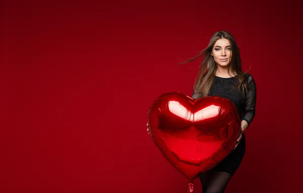 Girl, love, pose, smile, holiday, red, heart, Shine