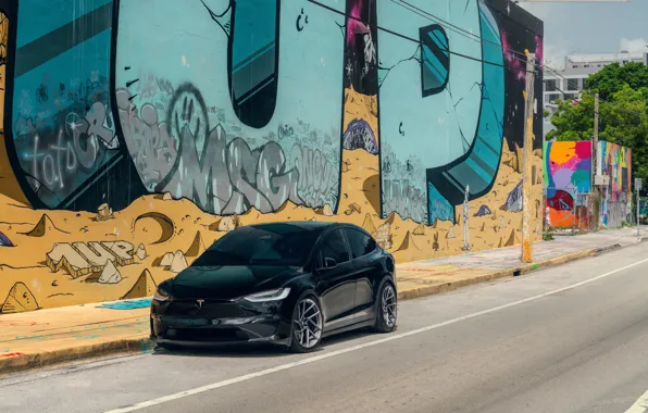 Black, Graffiti, Tesla, Road, Model X, Tesla Model X