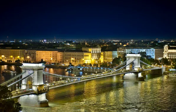 Picture night, the city, river, building, home, Hungary, Budapest, The Danube