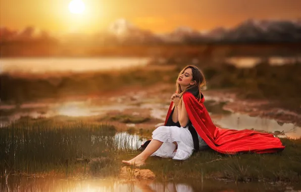 Girl, sunset, background