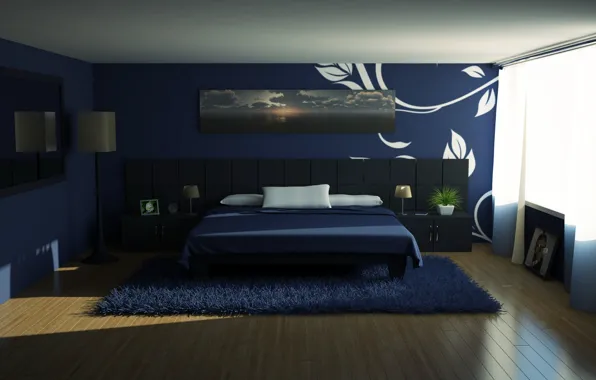 Room, Wallpaper, carpet, bed