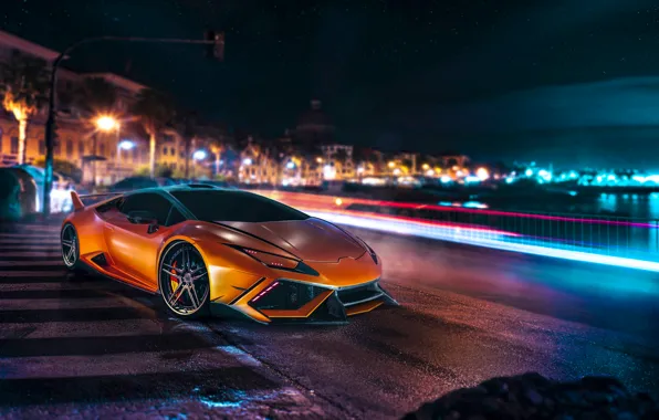 Lamborghini, Orange, Front, Night, DMC, Supercar, Huracan, LP610-4