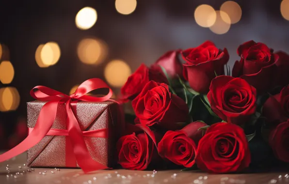 Love, flowers, gift, romance, heart, roses, love, happy