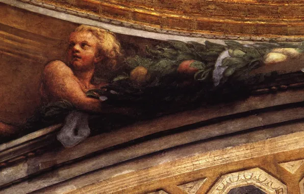 Look, boy, Antonio Allegri Correggio, Italian painting, wary, Detail of the putto to the side …