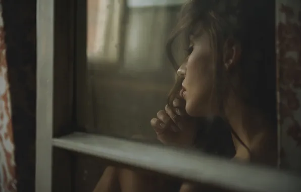 Girl, waiting, photographer, window, sitting, Lukasz Derengowski