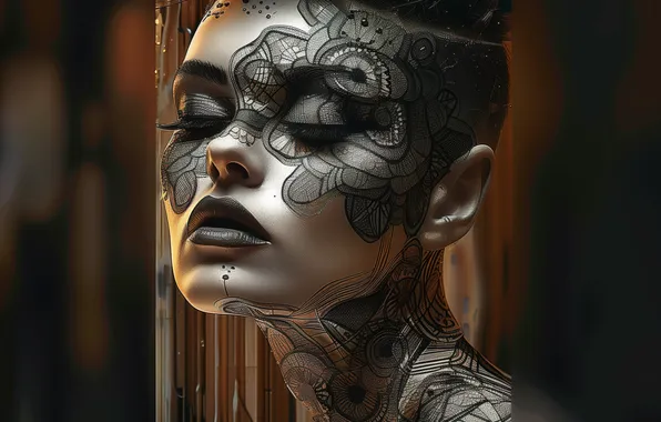 Girl, face, eyelashes, style, the dark background, portrait, makeup, tattoo