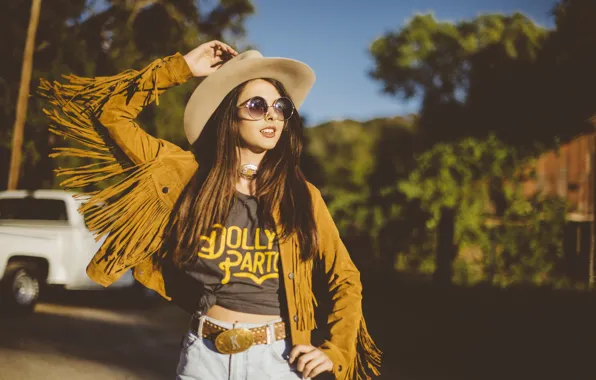 Picture girl, hat, glasses