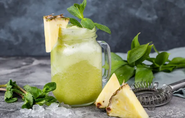 Ice, Cocktail, pineapple