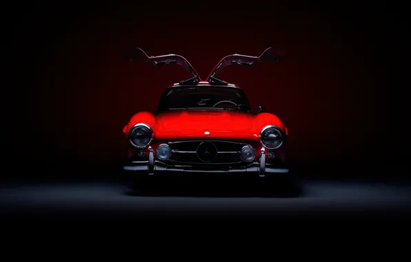 Picture Mercedes-Benz, red, 300SL, Mercedes-Benz 300 SL, Gullwing, front view
