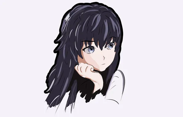 Look, hair, anime, hairstyle, white background, blue eyes, anime, blue eyes
