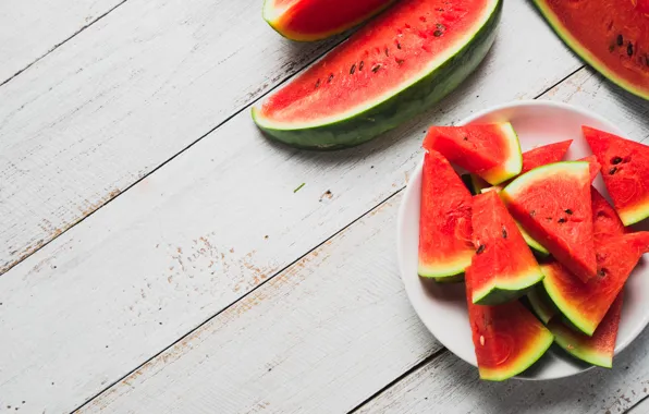Picture summer, berries, watermelon, plate, slices