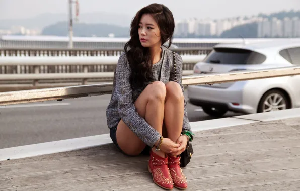 Car, look, pose, shorts, beauty, Asian, car, waiting