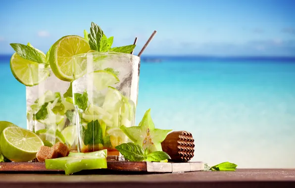 Sea, beach, lime, drink, beach, sea, drink, lime