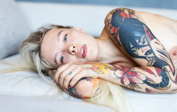 Look, portrait, tattoo, blonde, lips, Lisa, Natalia Randle
