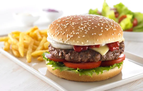 Hamburger, Patty, buns, potatoes