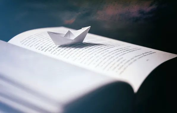 Macro, book, paper boat