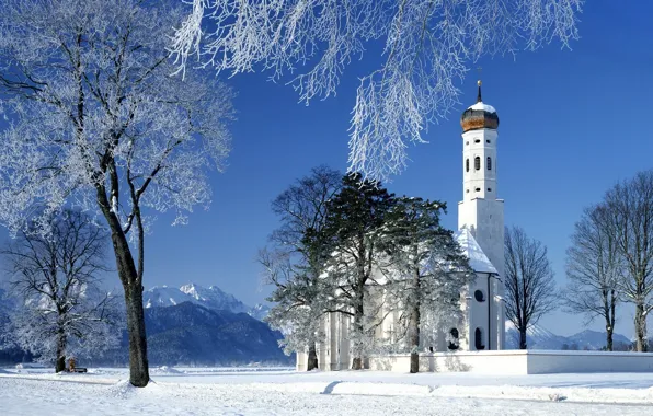 Picture winter, snow, landscape, mountains, Church