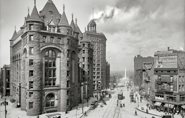 Picture retro, home, USA, obelisk, Buffalo, 1909 year