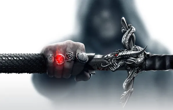 Picture magic, dragon, hand, sword, hood, the handle, Electronic Arts, Bioware