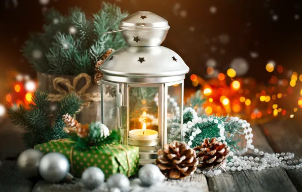 Branches, holiday, gift, toy, lamp, new year, candles, ate