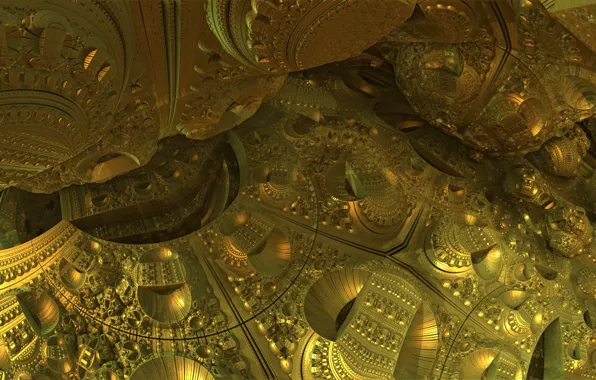 Retro, artifact, gold, design, treasure, 3D fractal