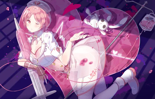 Girl, doll, form, nurse, syringe, anime, art, dropper