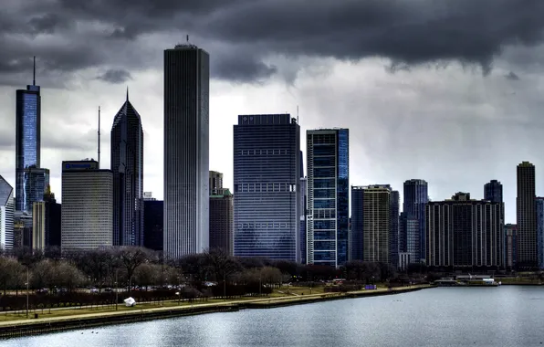 Clouds, city, skyscrapers, Chicago, America, Chicago, skyline