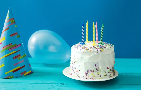 Background, holiday, balls, candles, cake, birthday